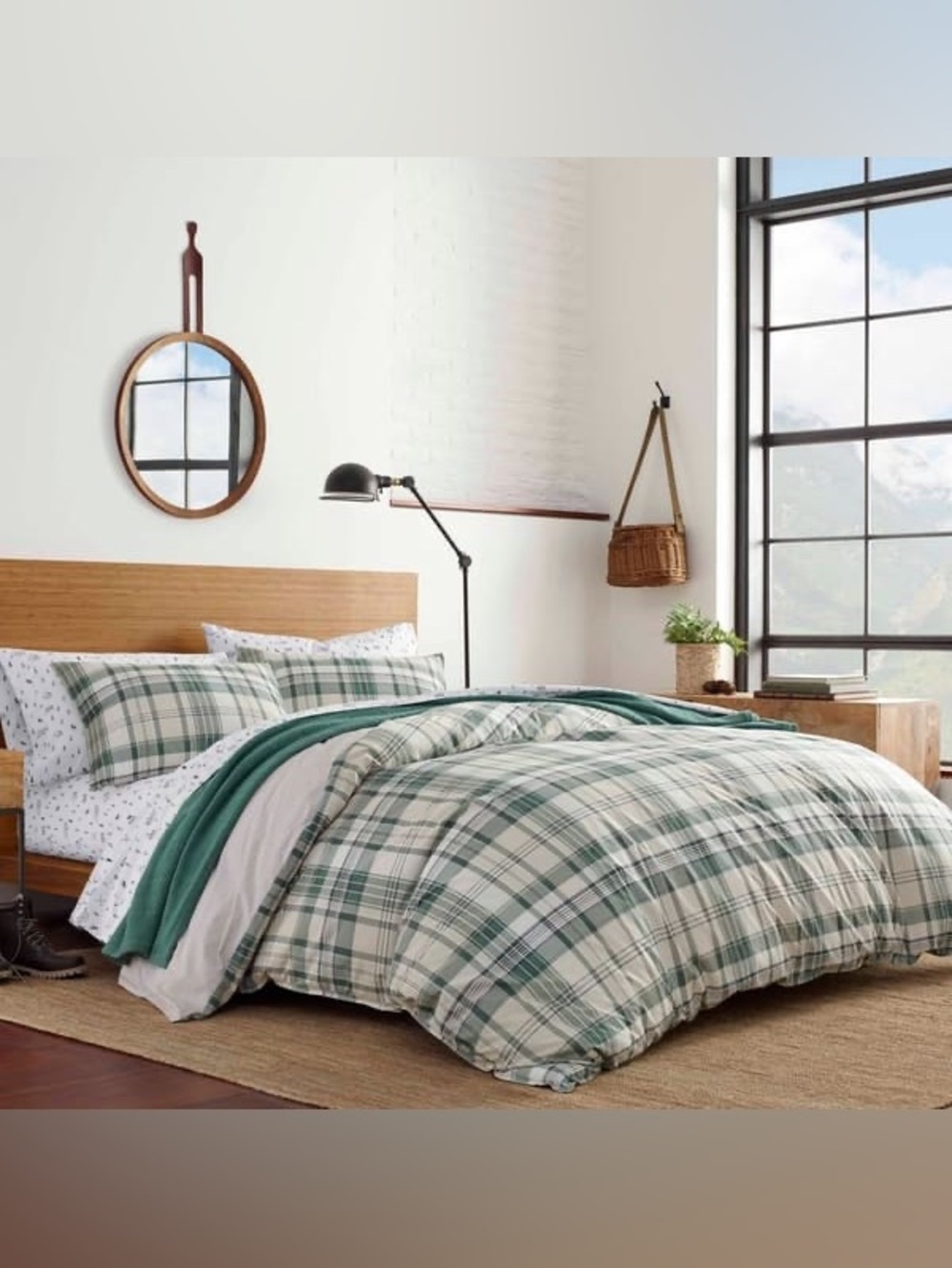 Eddie Bauer Timbers Evergreen Plaid King Duvet Set Green Cotton 3pc